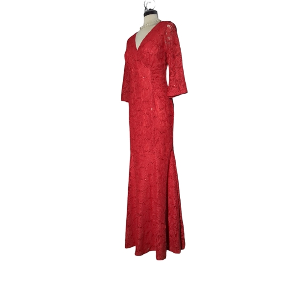 *New* EUREKA USA Luxury Red Lace Sparkling Maxi Dress Size XL - Picture 4 of 16